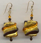 "Missoni" Square Earrings in Topaz, Black, & Gold Foil
